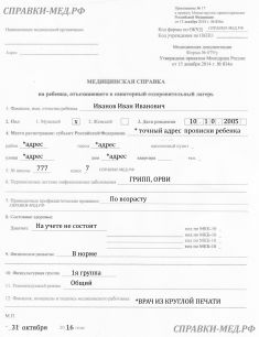 Официальная медицинская справка формы 079 / 079у